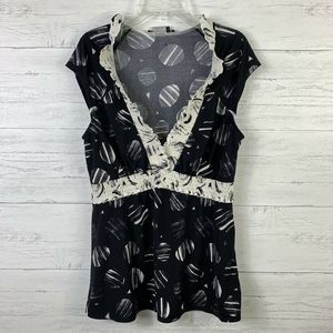 BCBG Maxazria Blouse Ruffle V Neck Cap Sleeves M